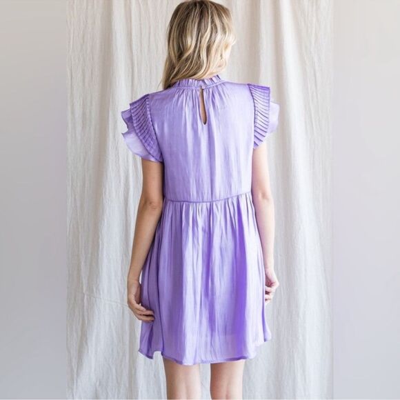 HUDSON GRAY Lavender Satin Ruffle Sleeve Mini Dress | medium - Picture 6 of 6